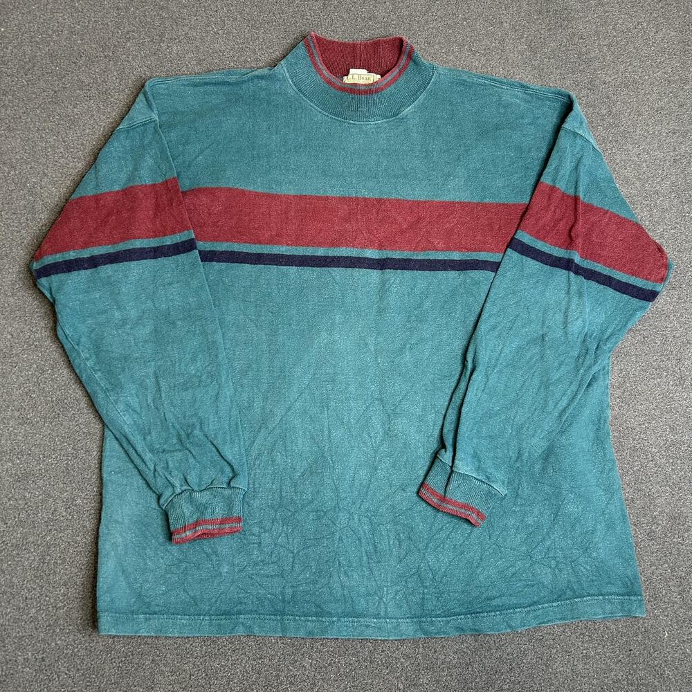 Vintage L.L. Bean Sweatshirt Mens 2XL Striped Mock Neck USA Pullover